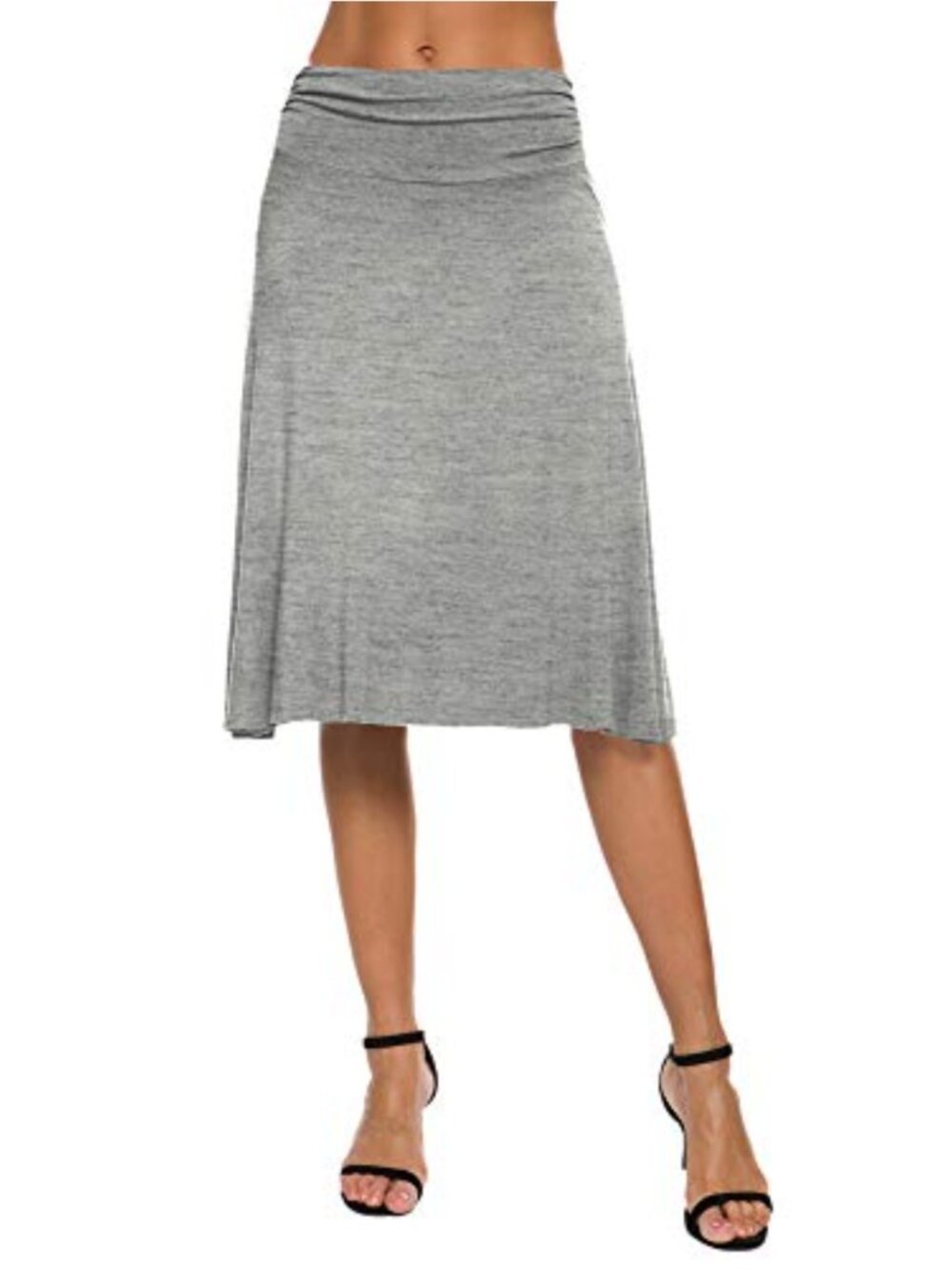 Stretch Ruched Waistband Flared Midi Yoga Skirt A-Line Slimming